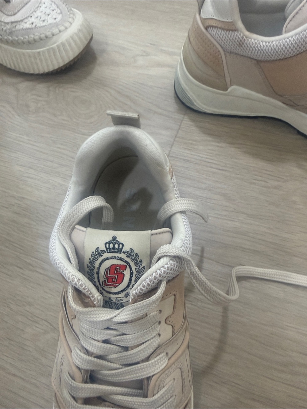 Sandro Beige and White Leather Mesh Sneakers - Picture 2 of 4